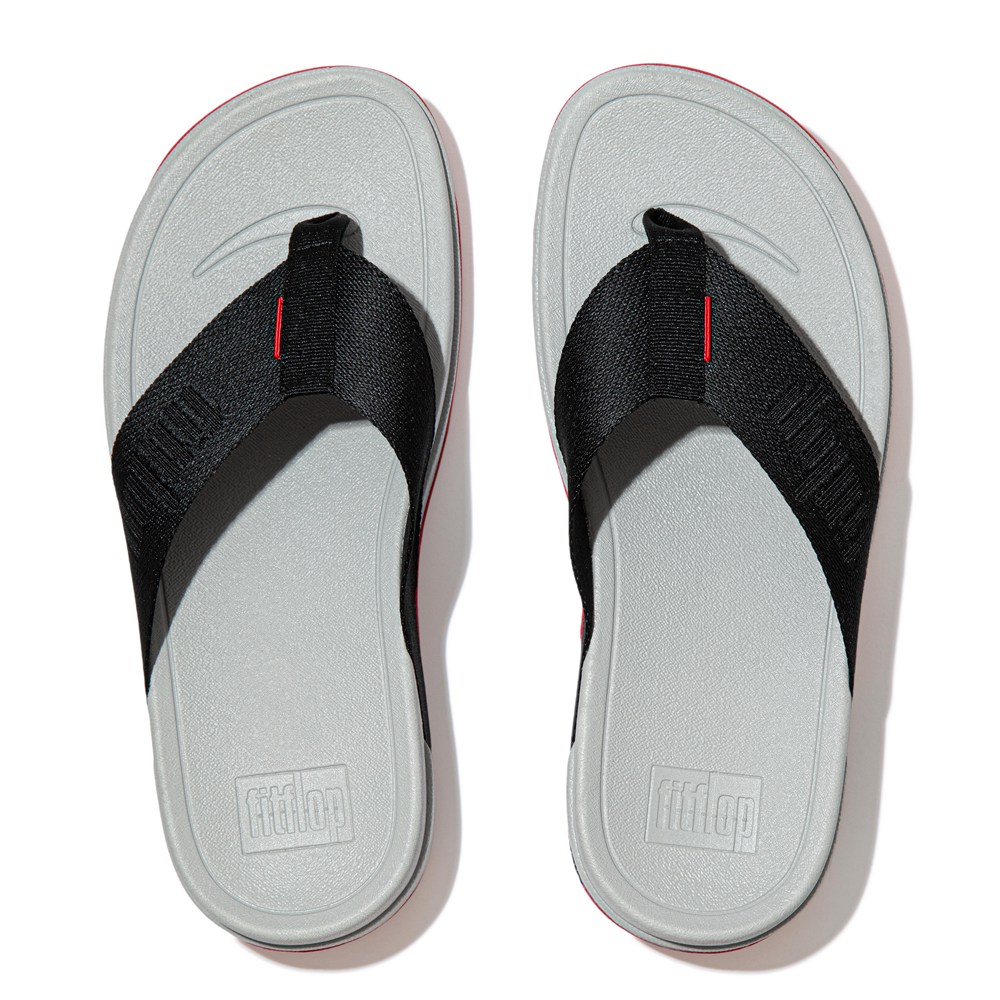 Fitflop Womens Sandals Black/Grey - Surfa Woven Logo Toe-post - KC9263105